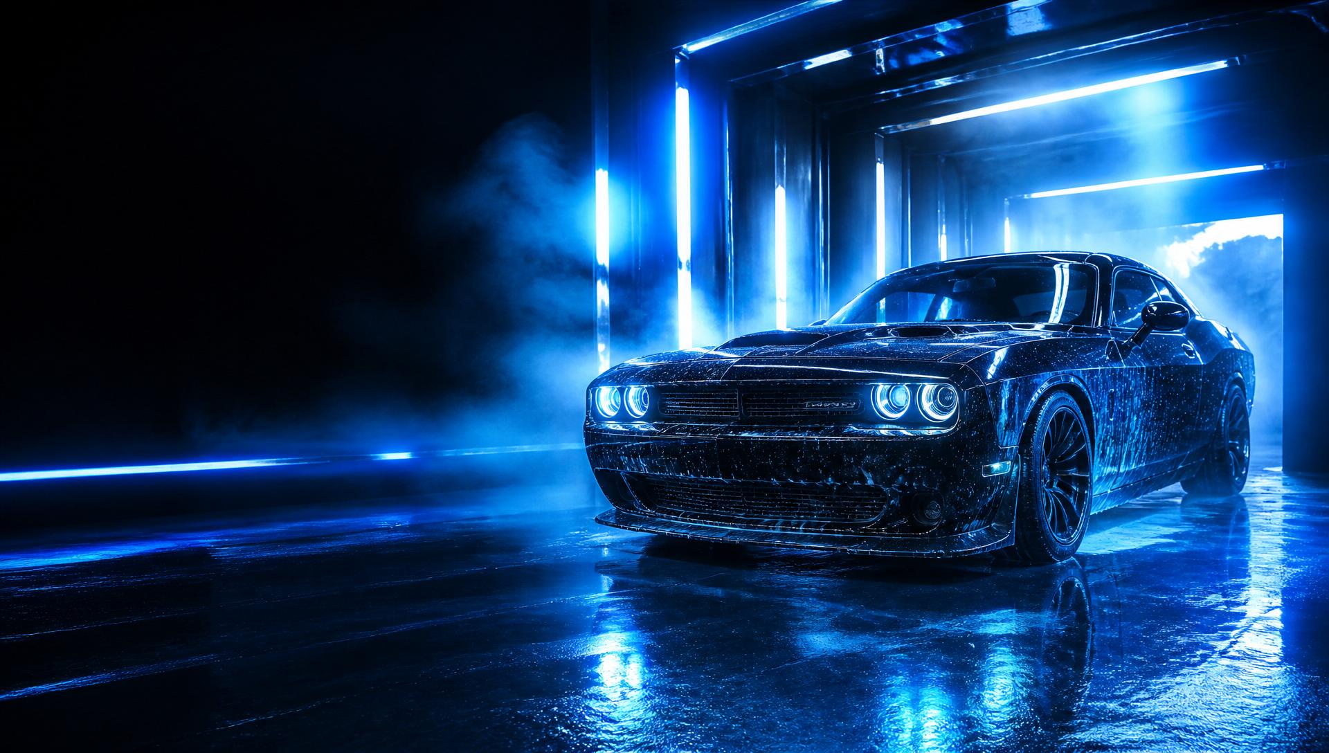 Sports car covered in soapy foam being professionally washed